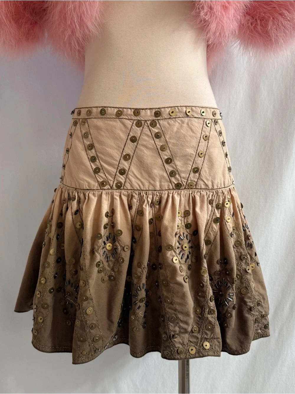 Beaded Embellished Tan-to-Brown Ombre Skirt